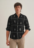 Stemlys Men's Black Floral Grid Printed Casual Full Sleeve Shirt | Premium Relaxed Fit Designer Shirt