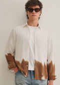 Stemlys Men's White & Brown Dip-Dyed Casual Full Sleeve Shirt | Premium Cotton Blend Oversized Fashion Shirt