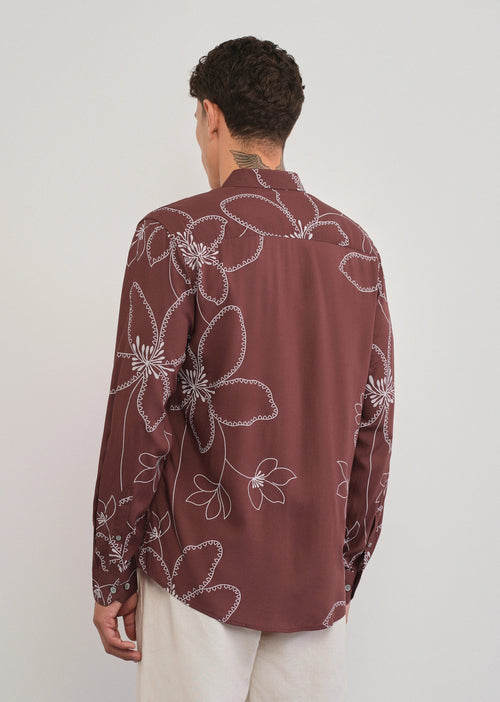 Stemlys Men's Brown Floral Printed Casual Full Sleeve Shirt | Premium Relaxed Fit Designer Shirt