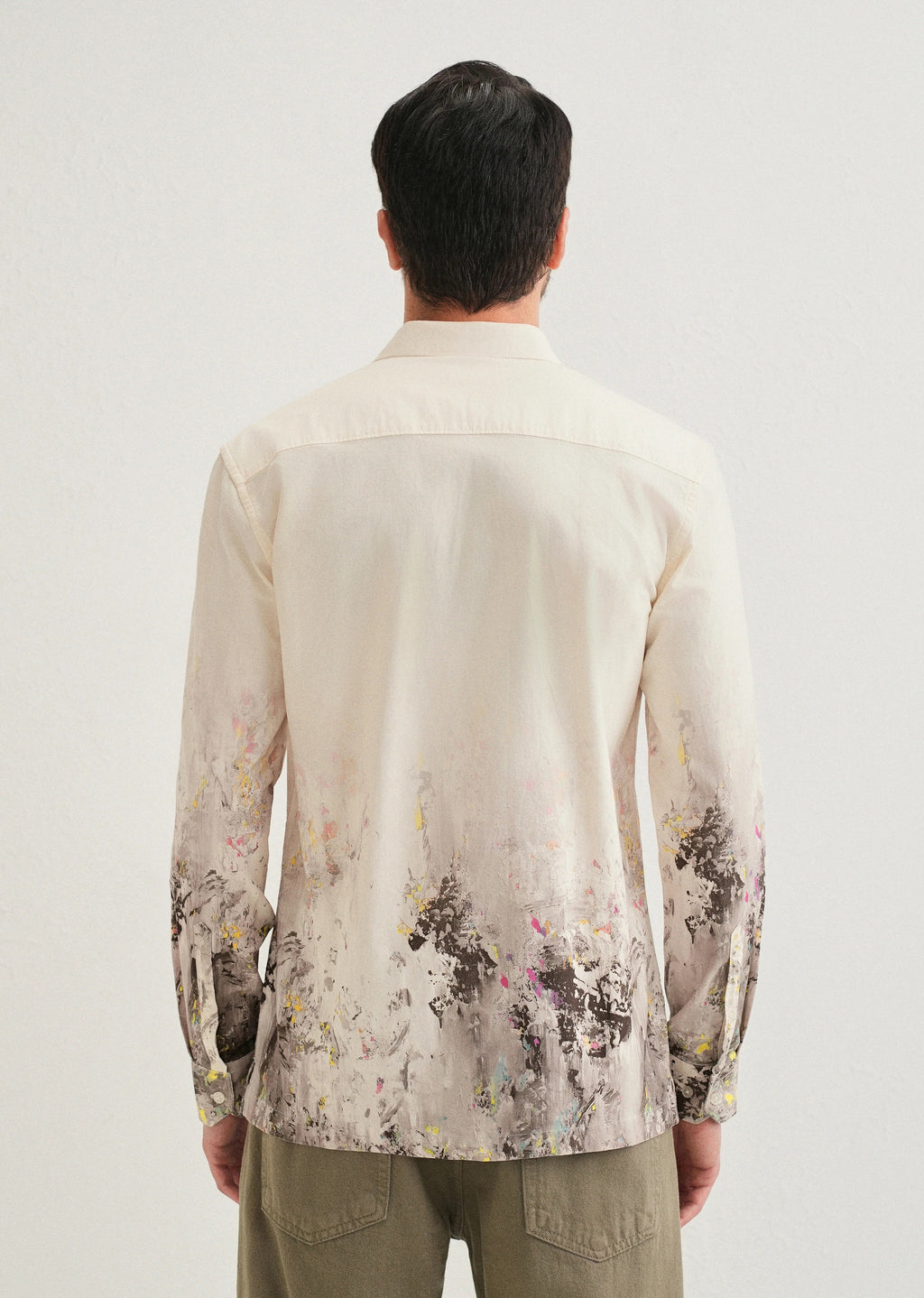 Stemlys Men's Beige Abstract Splatter Printed Casual Full Sleeve Shirt | Premium Artistic Designer Shirt