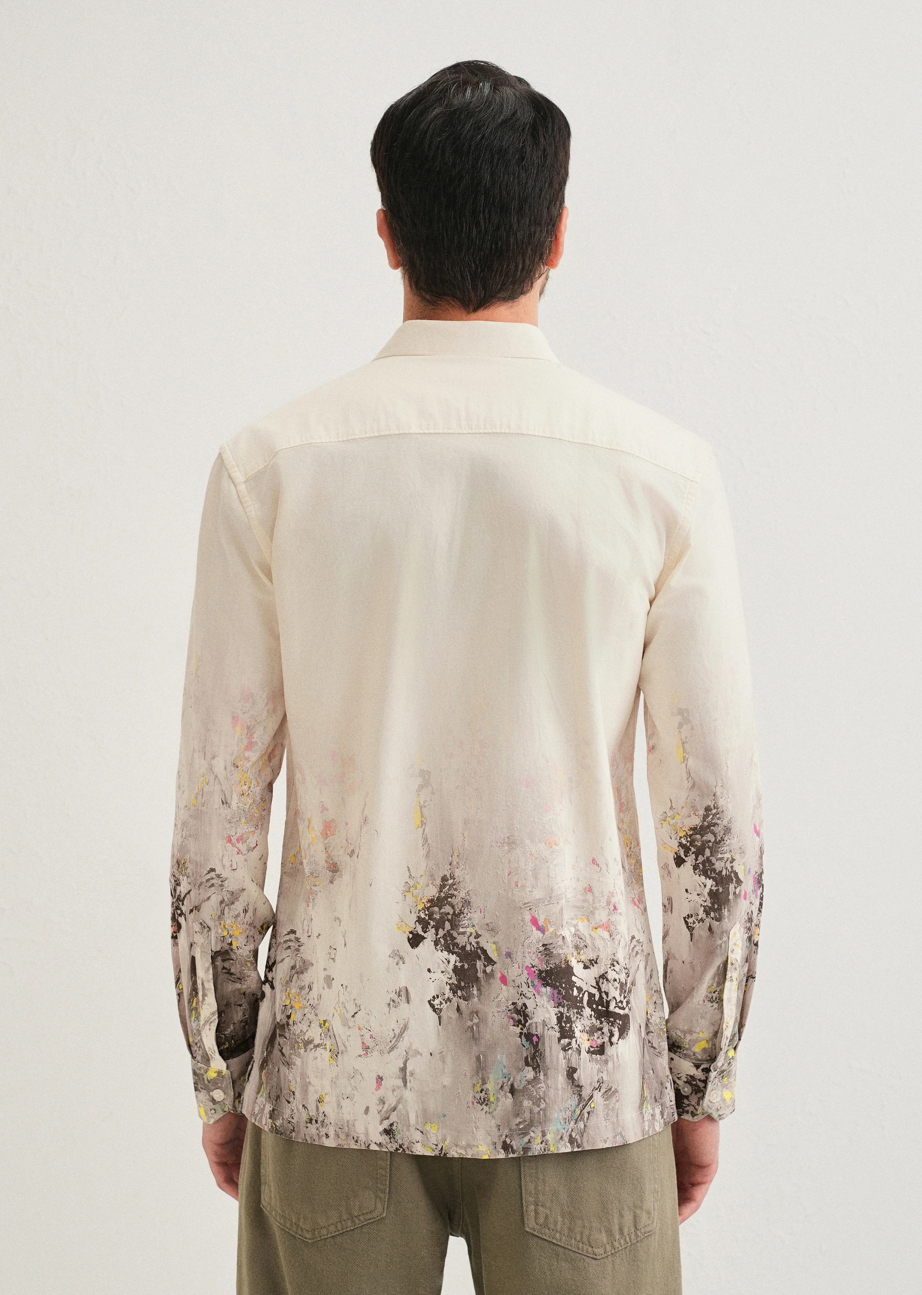 Stemlys Men's Beige Abstract Splatter Printed Casual Full Sleeve Shirt | Premium Artistic Designer Shirt