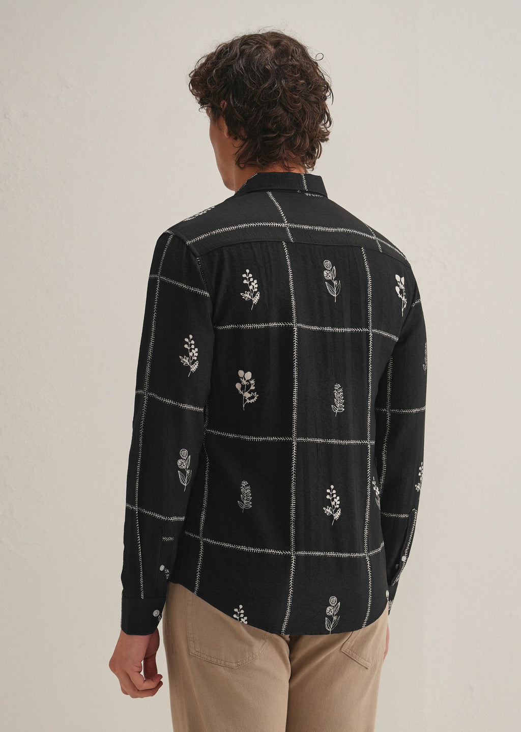 Stemlys Men's Black Floral Grid Printed Casual Full Sleeve Shirt | Premium Relaxed Fit Designer Shirt
