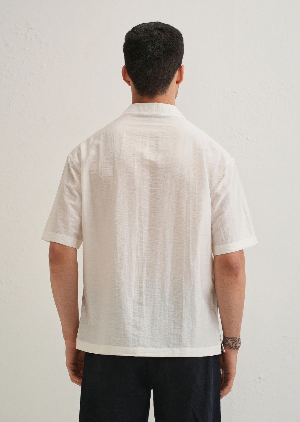 Stemlys Men's White Abstract Landscape Placement Print Half Sleeve Shirt | Premium Resort Fit Casual Shirt