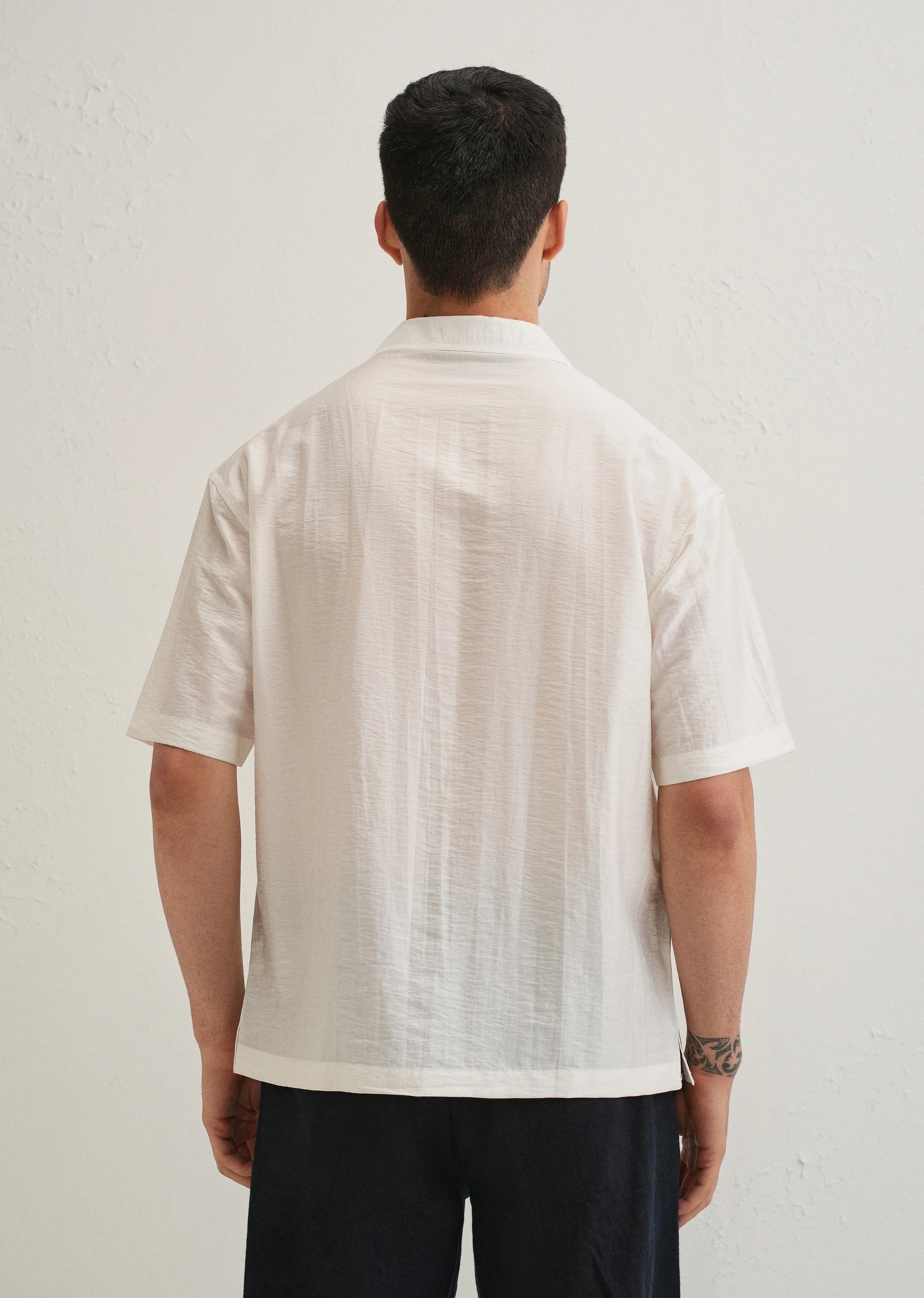 Stemlys Men's White Abstract Landscape Placement Print Half Sleeve Shirt | Premium Resort Fit Casual Shirt